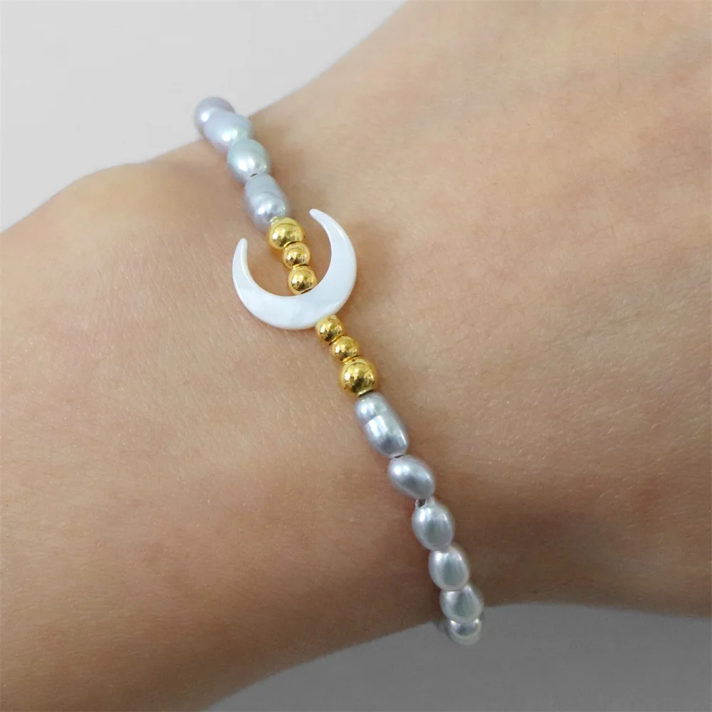 New Fashion Natural Pearl Bracelet for Women Freshwater Pearl Bracelet Men Elastic Bangles Handmade Female Jewelry Party Gift