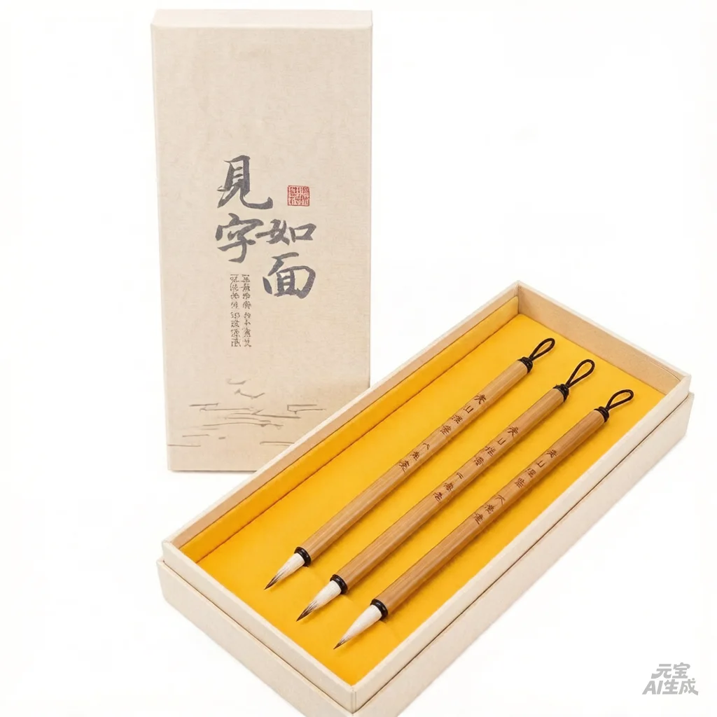 Art Supplies, Calligraphy Brush Set 3 Sizes, Mixed Goat/Wolf Hair, Wood Handle, for Beginners & Pros, Painting, Gift Box