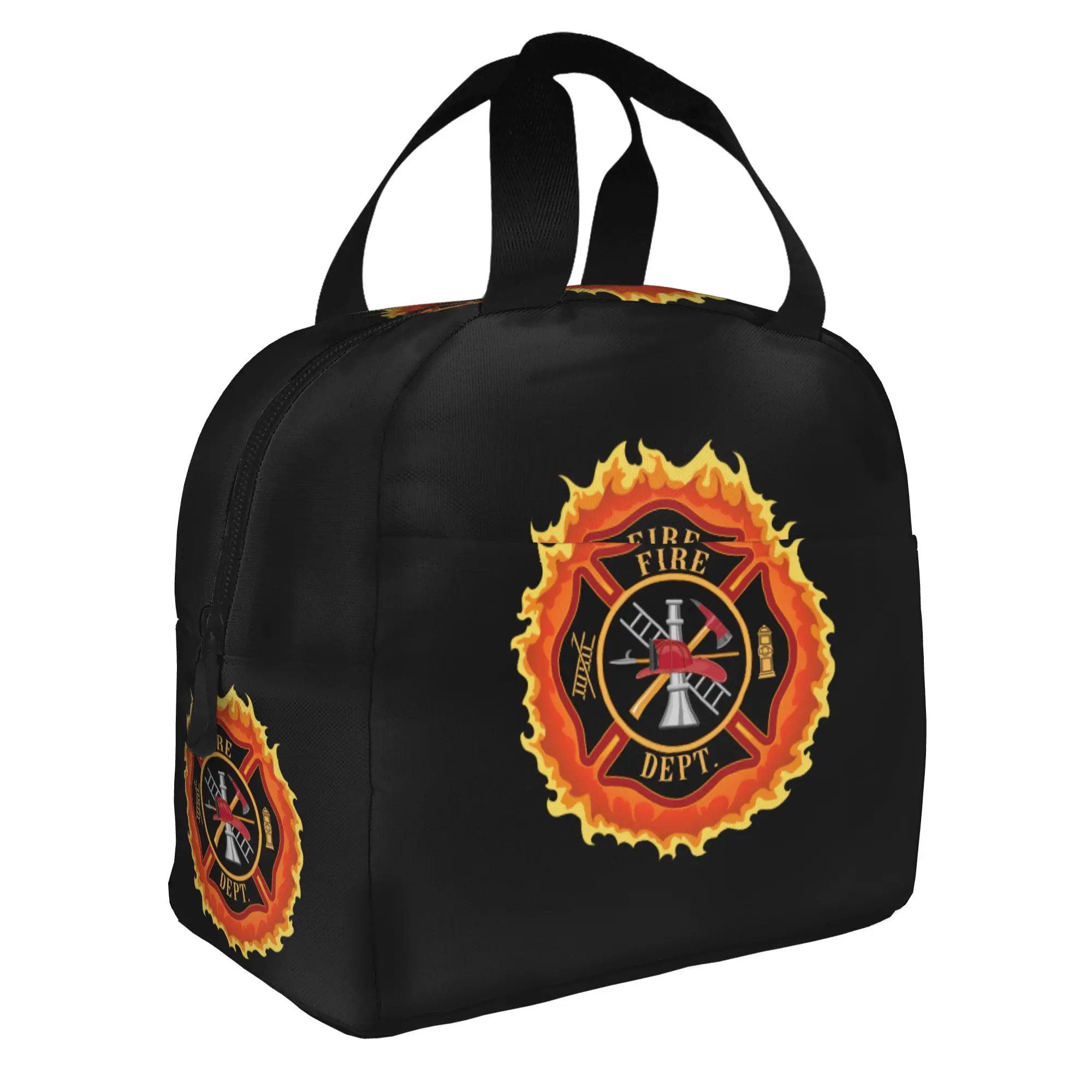 Firefighter Cross With Flames Lunch Bag Men Women Fire Rescue Fireman Warm Cooler Insulated Lunch Box for Adult Office