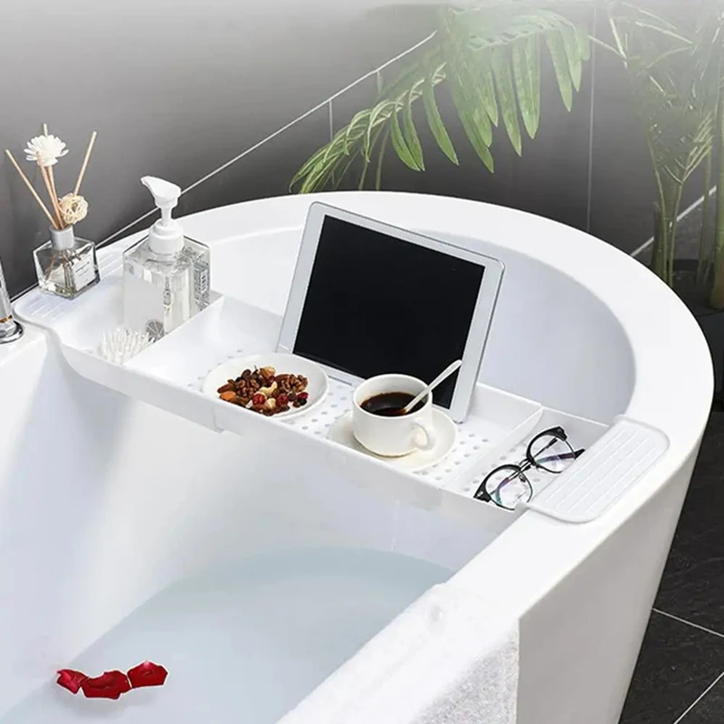 A85Q-Bath Tub Tray Extendable Draining Bath Tray Space-Saving Household Bathtub Shelf Small Storage Tray For Towels Glasses