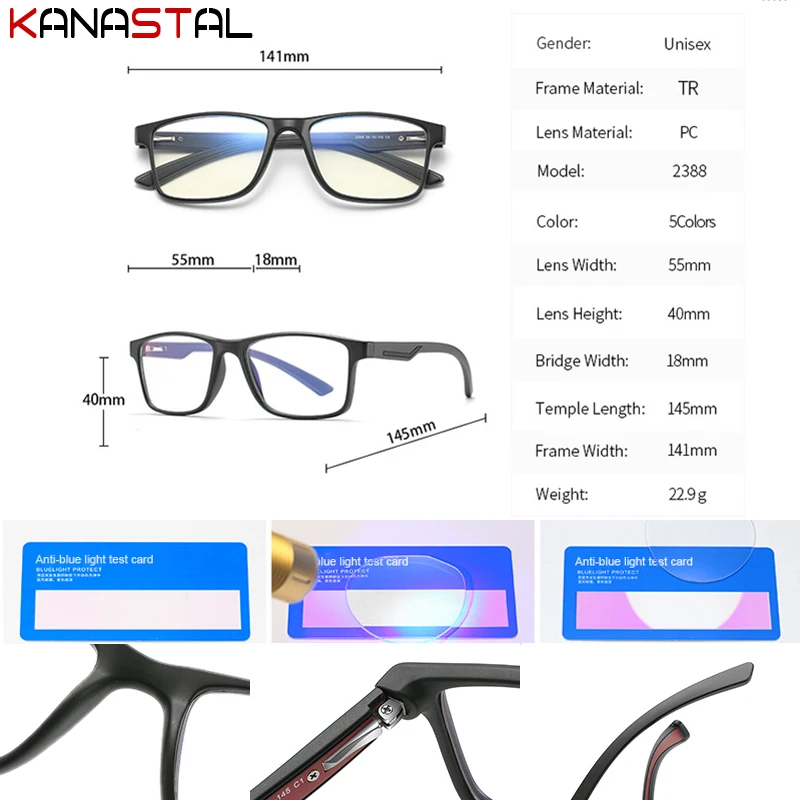 Lunettes de lecture carrées pour hommes et femmes, lunettes de myopie, verres optiques, blocage de la lumière bleue, ordinateur, TR90