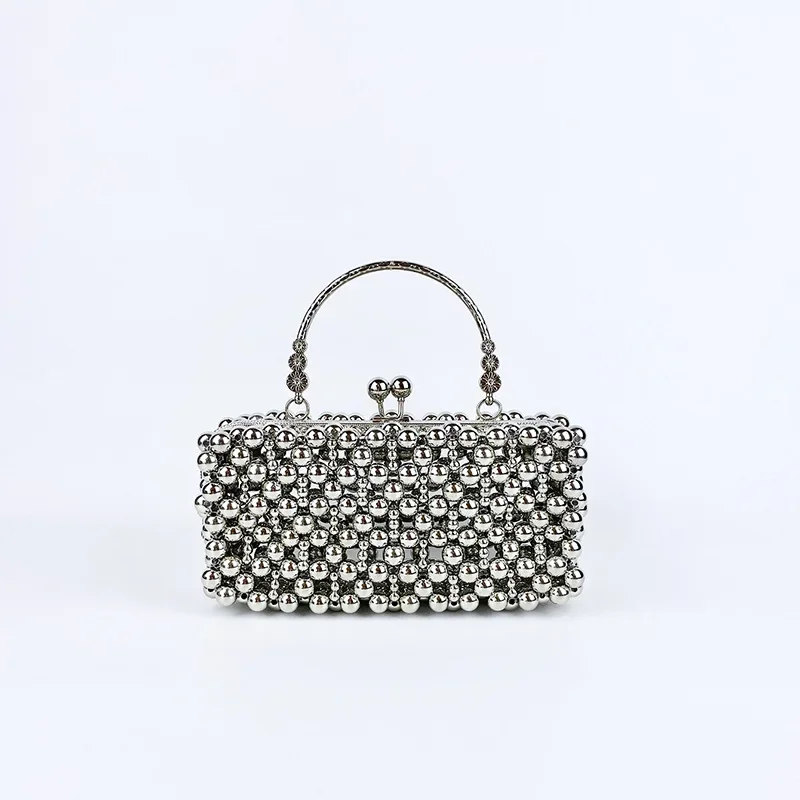 

Fashionable Pearl Beaded Silver Handbag Customized High-end Temperament Bags for Women New Luxurious Party Evening Dress Bag