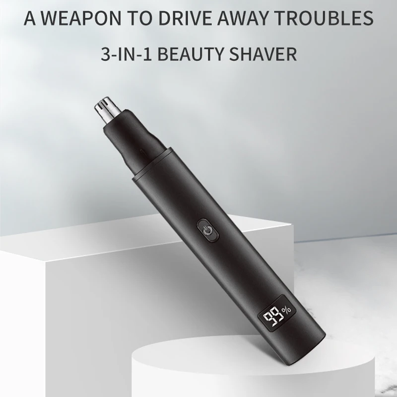 XMSJ 3-in-1 Men's Electric Nose Hair Trimmer LED Display Portable Painless T-shape Rechargeable Sideburns Eyebrows Beard Trimmer
