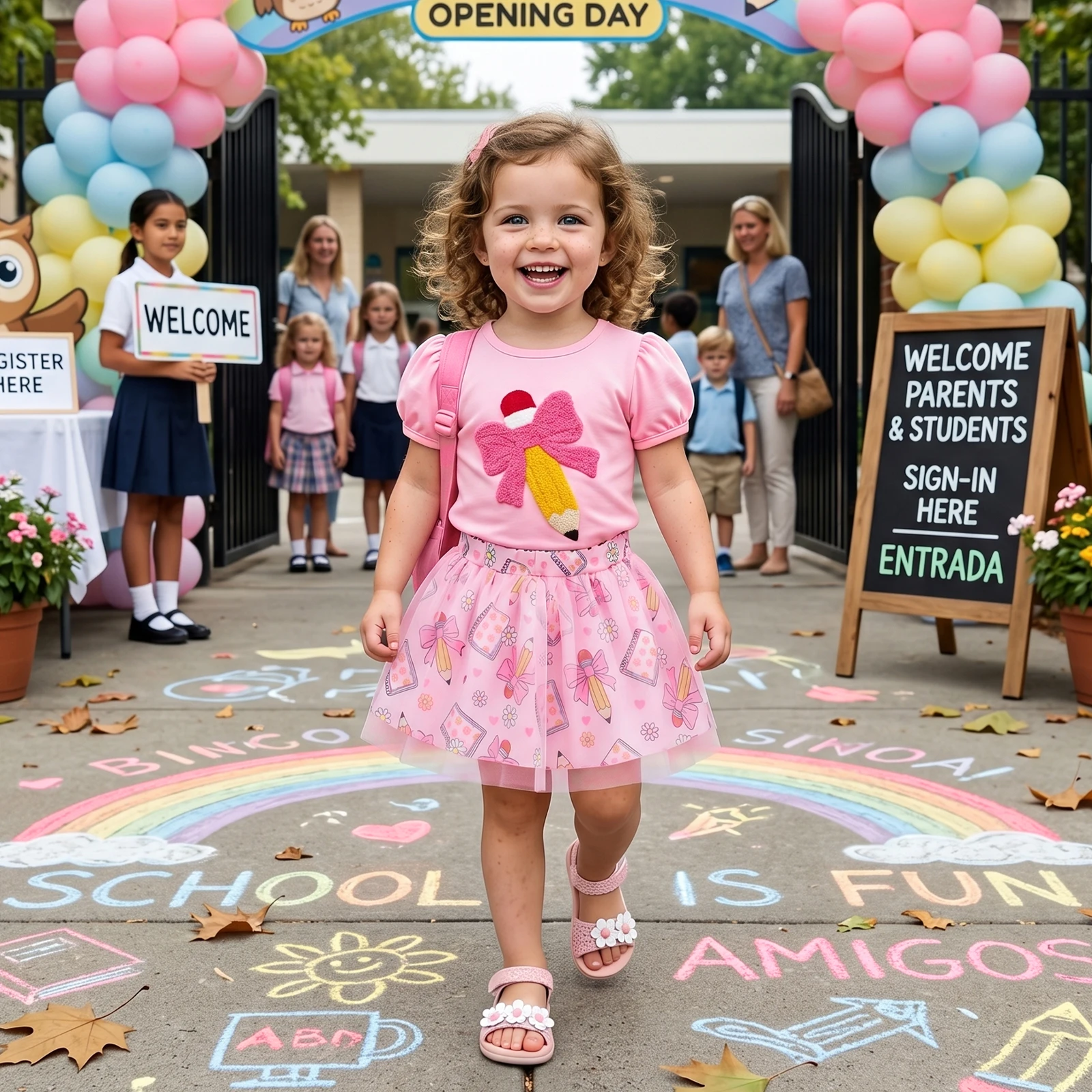 1-5Y Toddler Baby Girl Summer Outfit Cute Back to School Short Sleeve Pencil Bow Embroidery Tops with Skirt 2Pcs Set