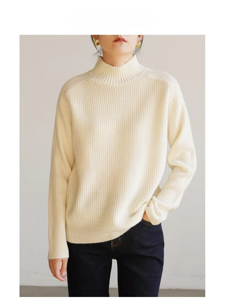 

Женский утепленный свободный вязаный свитер VDH Studio с высоким воротником, шерстяной, весенний, белый, для повседневной носки, модель Y49