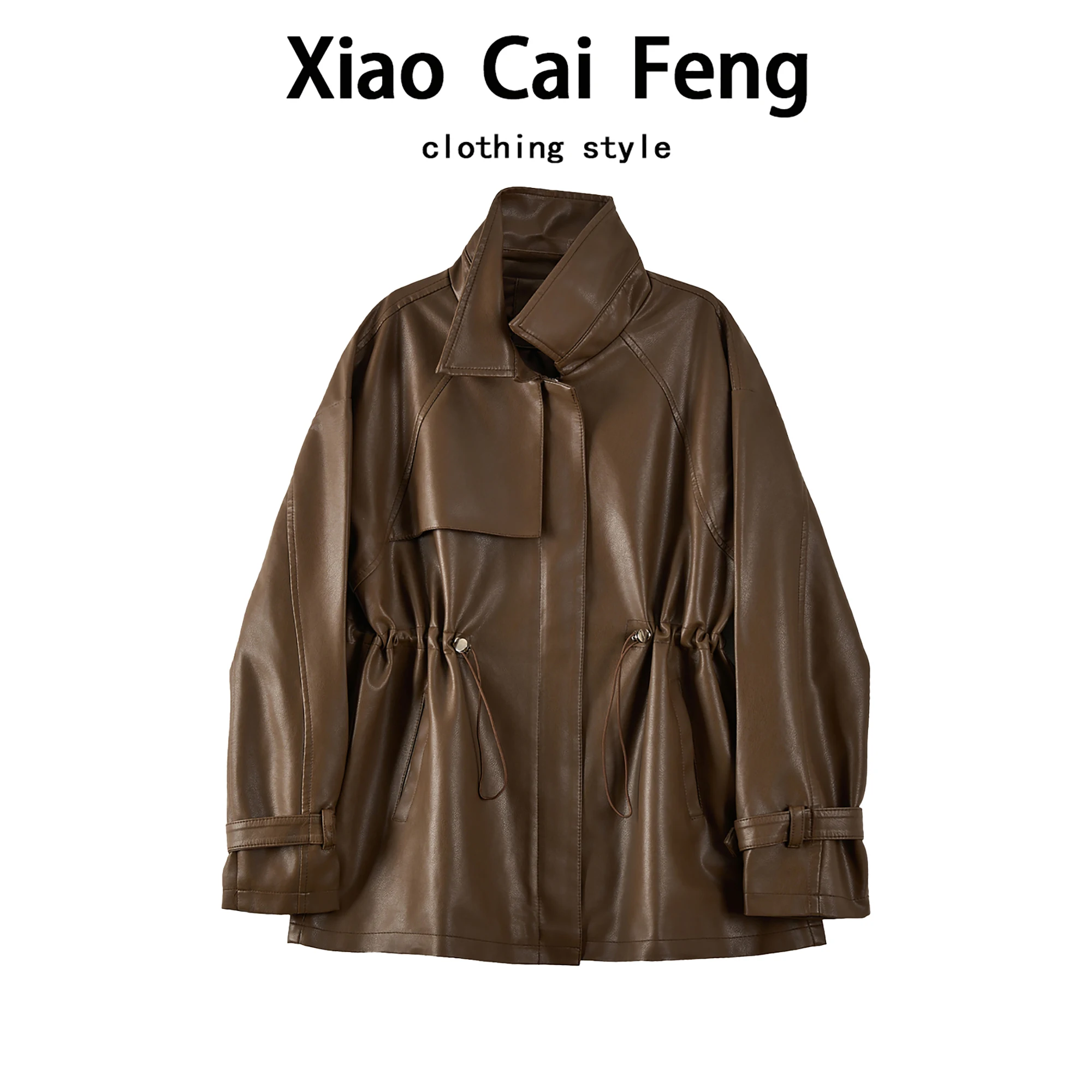 سترة نسائية من الجلد متوسطة الطول لخريف 2025 برباط الخصر سترة واقية غير رسمية ملابس خارجية Dr Qing ii #1
