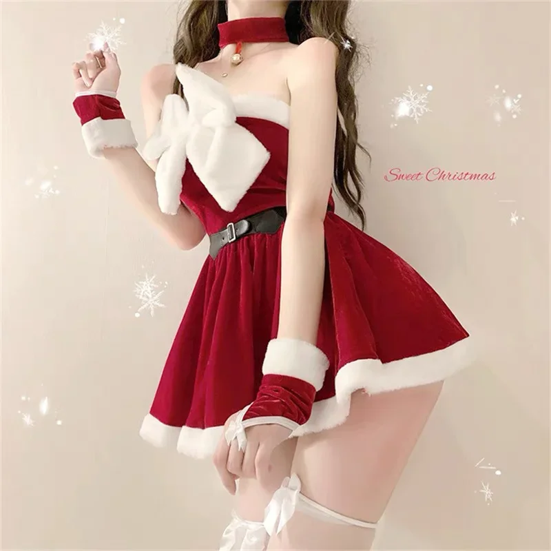 

Christmas Dress Women New Year Party Cosplay Costume Carnival Festival Outfit Red Winter Warm Skirt Lolita Sexy Lingerie 2024