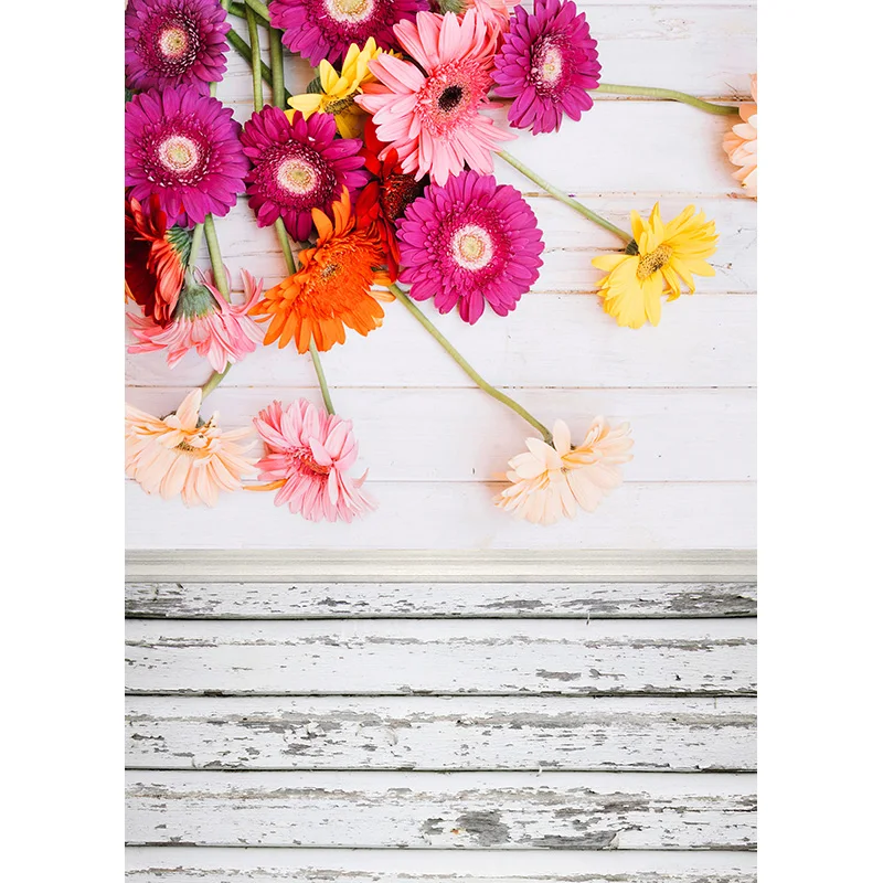 Fondo de vinilo personalizado con suelo de madera, telón de fotografía con paisaje de flores para bebé, accesorios de estudio fotográfico 21921 CXSC