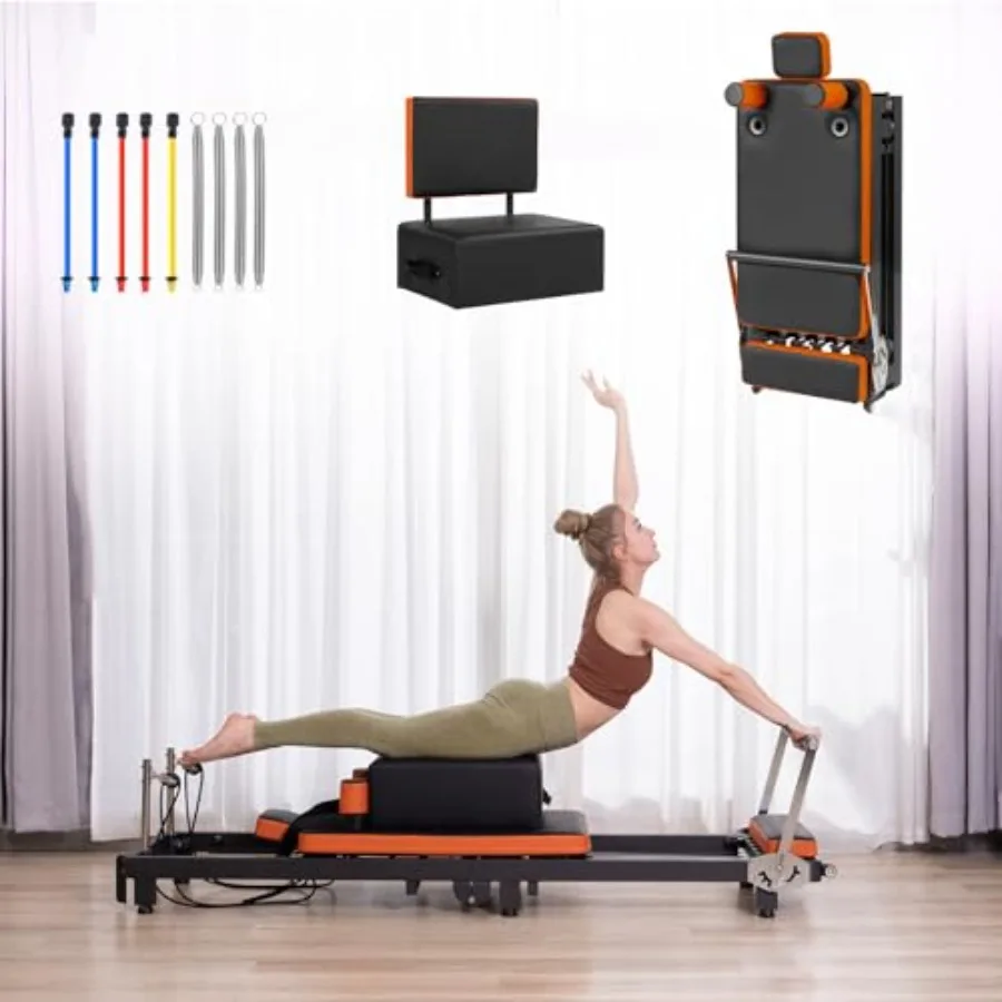 

Складной тренажер для пилатеса для дома и спортзала, конструкция из пенопласта и дерева, черная отделка, высокая нагрузочная способность до 5 человек.
