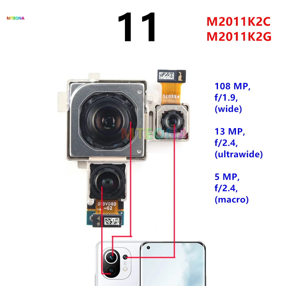 Front Rear Back Camera For Xiaomi Mi 11 Camera Module Backside View Replacement Spare Parts M2011K2C, M2011K2G