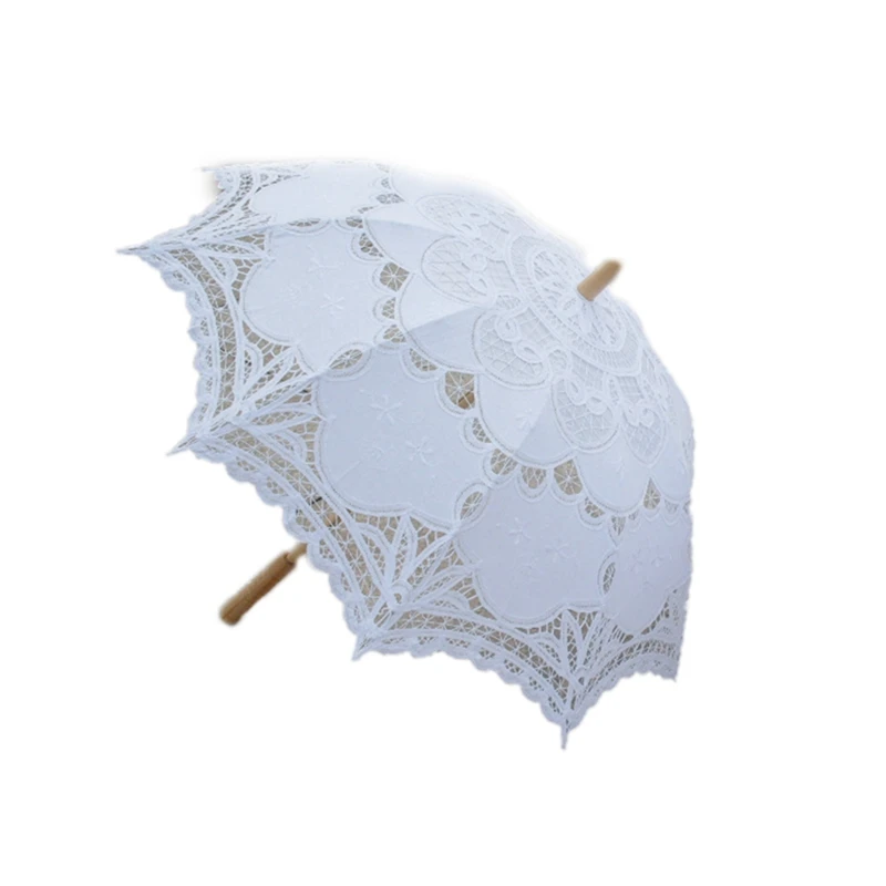 4 Pcs 80Cm Victorian Lace Embroidery Wedding Umbrella Bridal Parasol, White