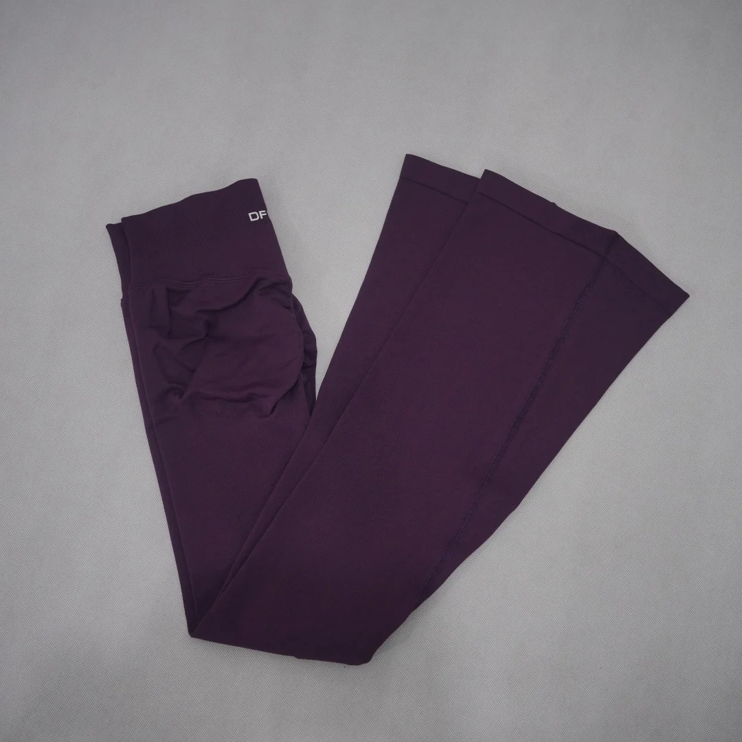 DF‑LOGO Dames Naadloze Flare Yoga Broek Snel Droogend Ademend Butt Lifting Flared Leggings voor Gym Pilates Workout Fitness