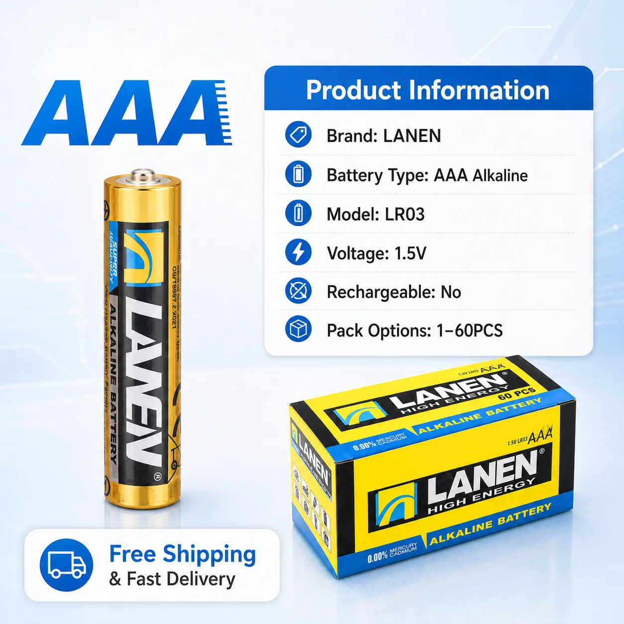1.5V AAA Alkaline Batteries LR03 Non Rechargeable Dry Battery for Remote Mouse Toy Clock Household Devices