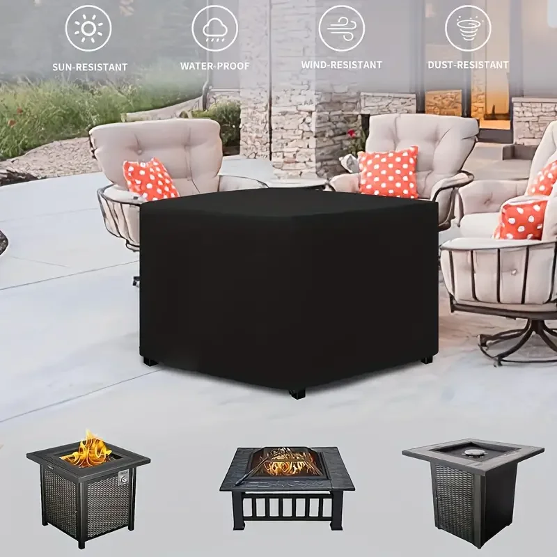 BBQ Accessories Fire Pit Cover, Square 210T Waterproof Square Patio Fire Pit Table Cover, Fade Resistant and UV Resistant,