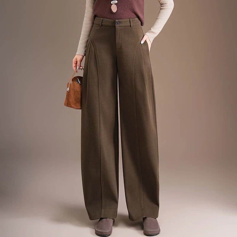 

Шерстяные брюки-кюлоты Thiened для женщин, зимние, с высокой талией, утягивающие, широкие штанины, повседневные, свободного кроя