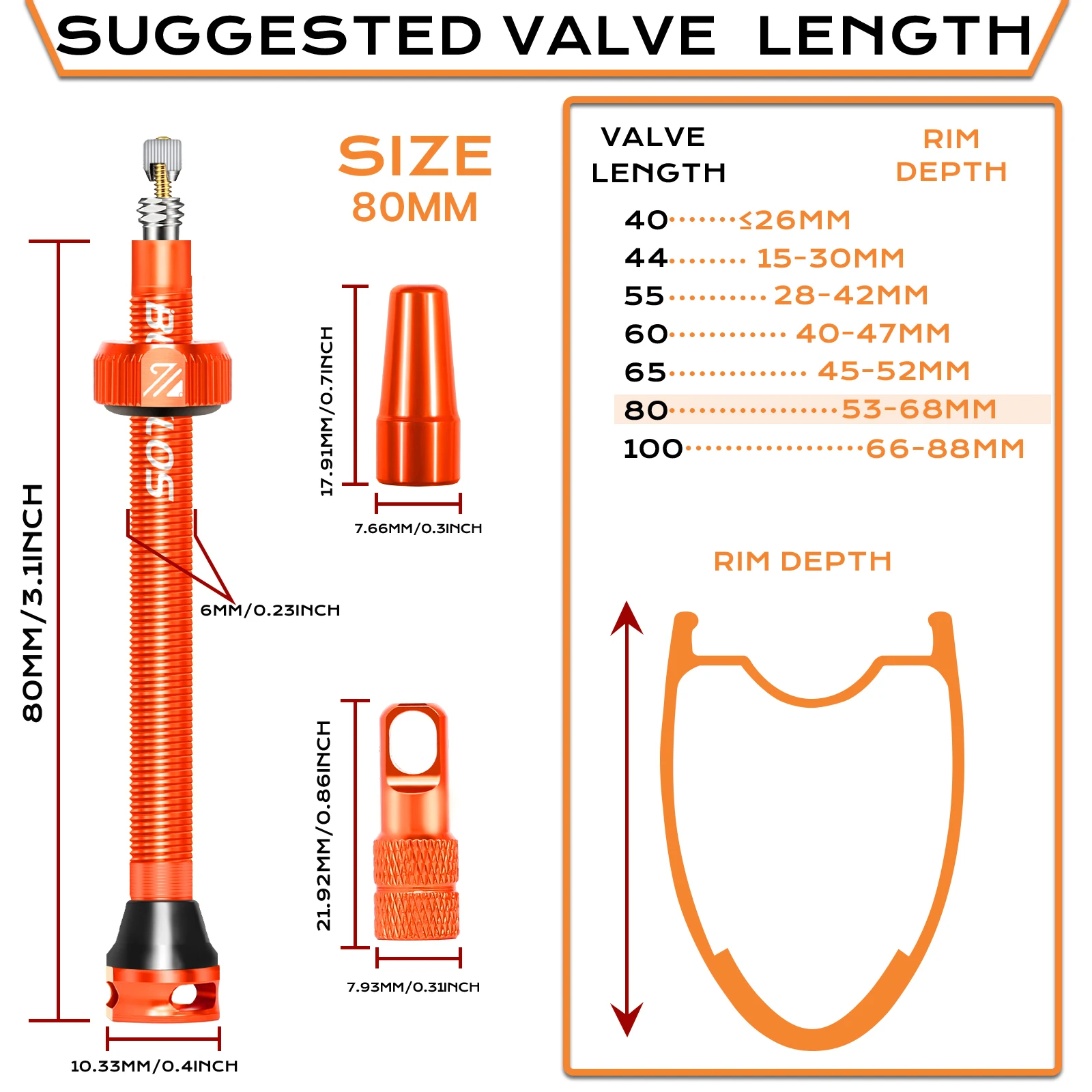 BUCKLOS Professionelle Rennradventile 40/44/55/60/65/80/100 mm Fahrrad Tubeless Ventil Gravel Bike Presta Tubeless Ventil – Detail 6