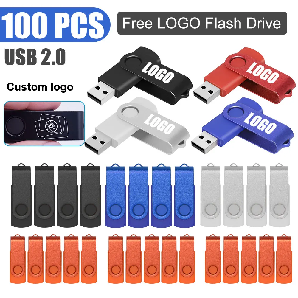 

100Pcs/lot metal USB Flash Drive 128GB 64GB 32GB high speed 16GB 8GB 4GB memory Flash Stick pen drive 128mb 512mb PenDrive 2.0