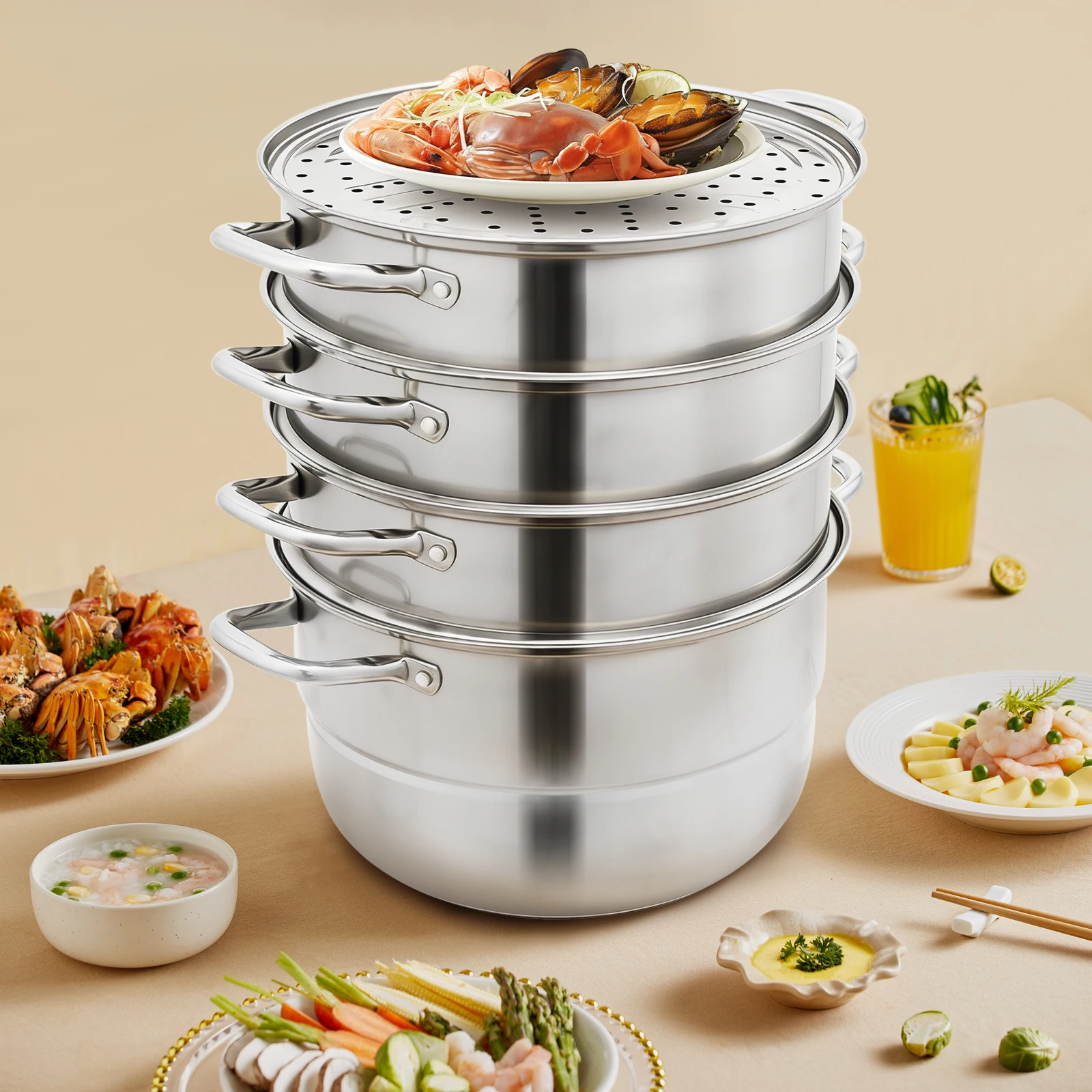 

Stainless Steel Steamer 5 Layer 32cm 304 Stainless Steel Healthy Cooking Pot Home Kitchen Dining Use