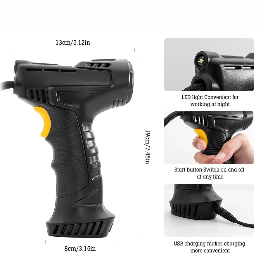 Utility Rechargeable 7.4V Lithium Powered Air Pump Handheld Air Gun Inflator For Tires And Inflatable Equipment