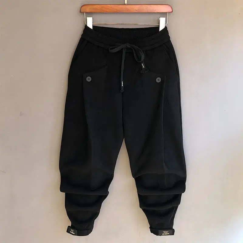 Spring Summer New Solid Color Fashion Elastic Waist Haren Pants Man High Street Casual Pockets Drawstring All-match Sweatpants