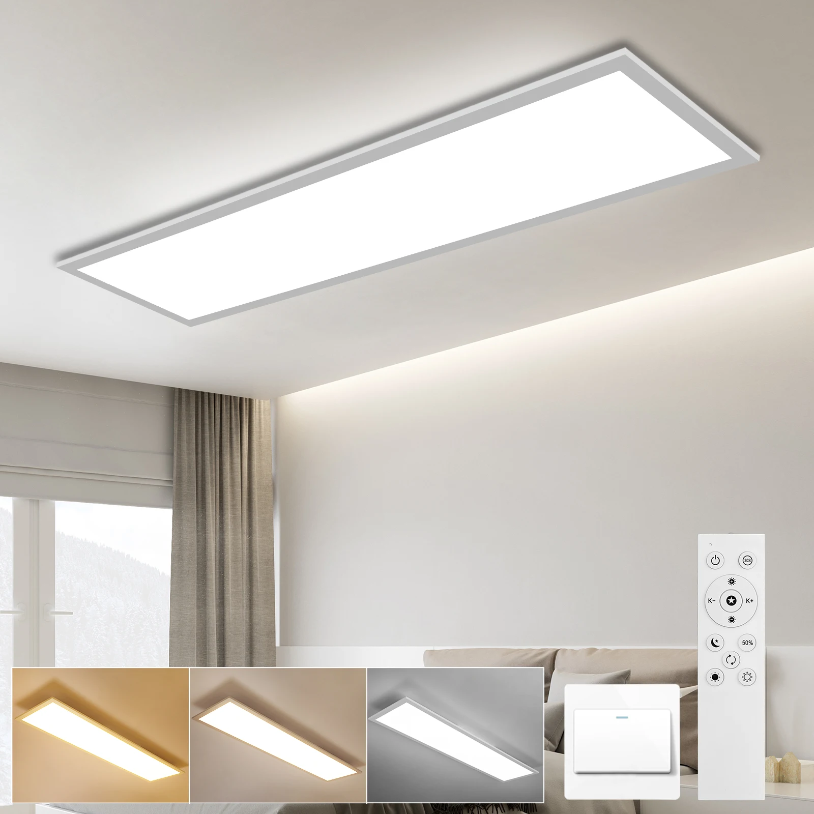 Plafonnier LED blanc 40W 1 ou 2 pièces, fonctions de mémoire et de minuterie CCT, télécommande infrarouge, mode veilleuse pour salon