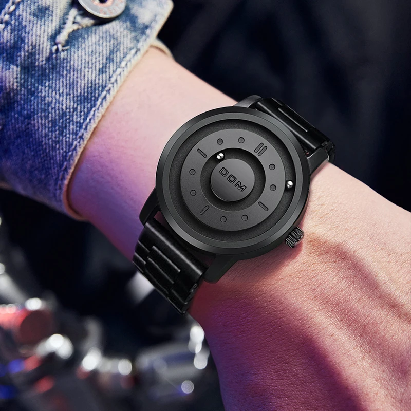 DOM 1850 تعليق مغناطيسي تصميم شخصي ساعات للرجال مقاوم للماء الكوارتز الصلب قطاع Relogios Masculino ساعة فاخرة #3