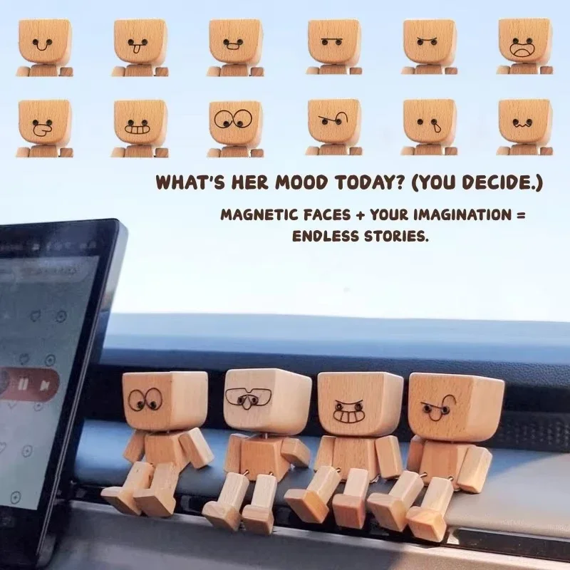 1pc，Magnetic Emoji Shaking Feet Wooden Dol-Portable Car Dashboard Decor,Unique Gift for Men,Ideal for Holiday Presents