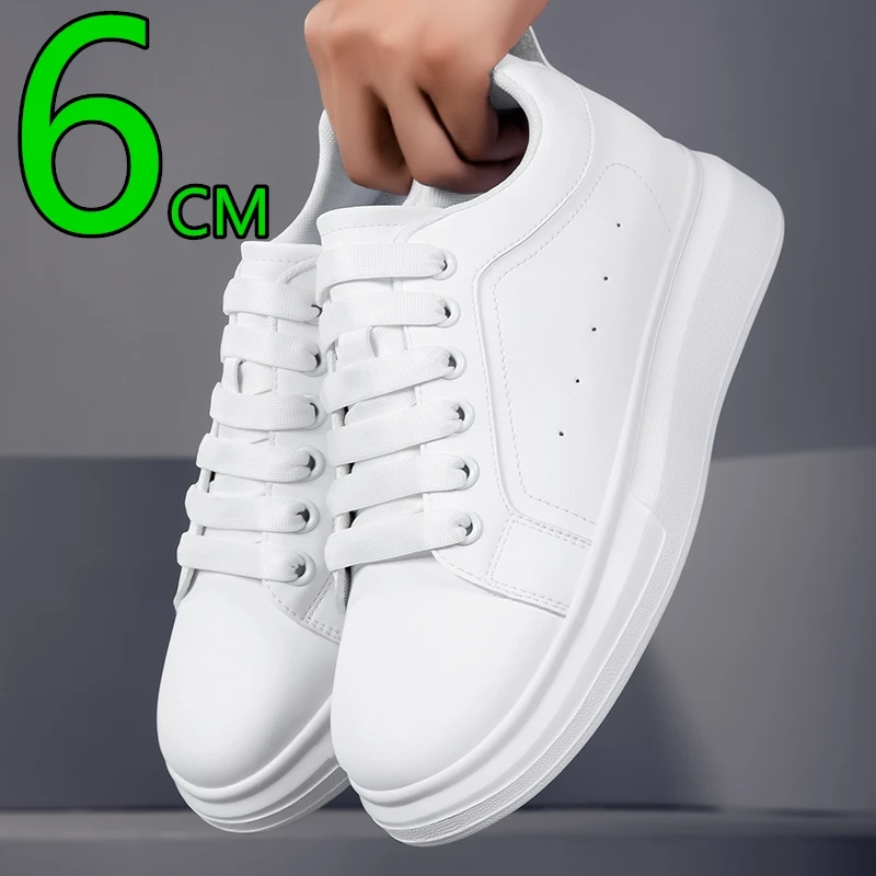 

Hidden Height 6CM Increase Sneakers for Men Women Comfort Platform White Leather Casual Shoes Thick Sole Fashion Walking Shoes