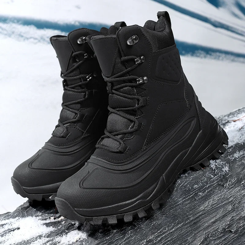 Winter High-Top Men's Snow Boots with Fleece Lining Thickened Waterproof Non-Slip Warm Fur and Cold-Resistant Cotton Shoes