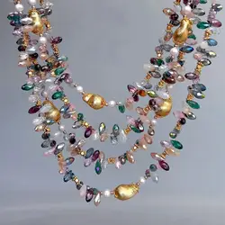 Y.YING 4 Strands Multi Color Crystal Brushed Bead White Pearl Statement Necklace Jewelry For Women Girls