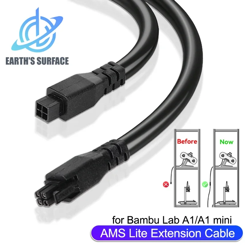 For Bambu Lab AMS Lite Extension Cable With Magnetic Ring Filter 1M 1.5M 2M 4pin Cables for Bambu Lab A1 A1mini 3D Printer Parts
