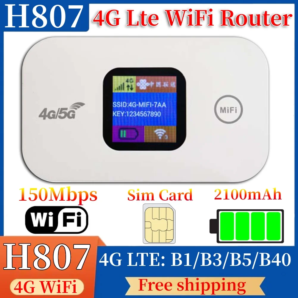 Mini 4G WiFi Router Sim Card Portable LTE Mobile Unlock Dongle 150Mbps Hotspot LCD Display with Sim Card slot for Home Outdoor