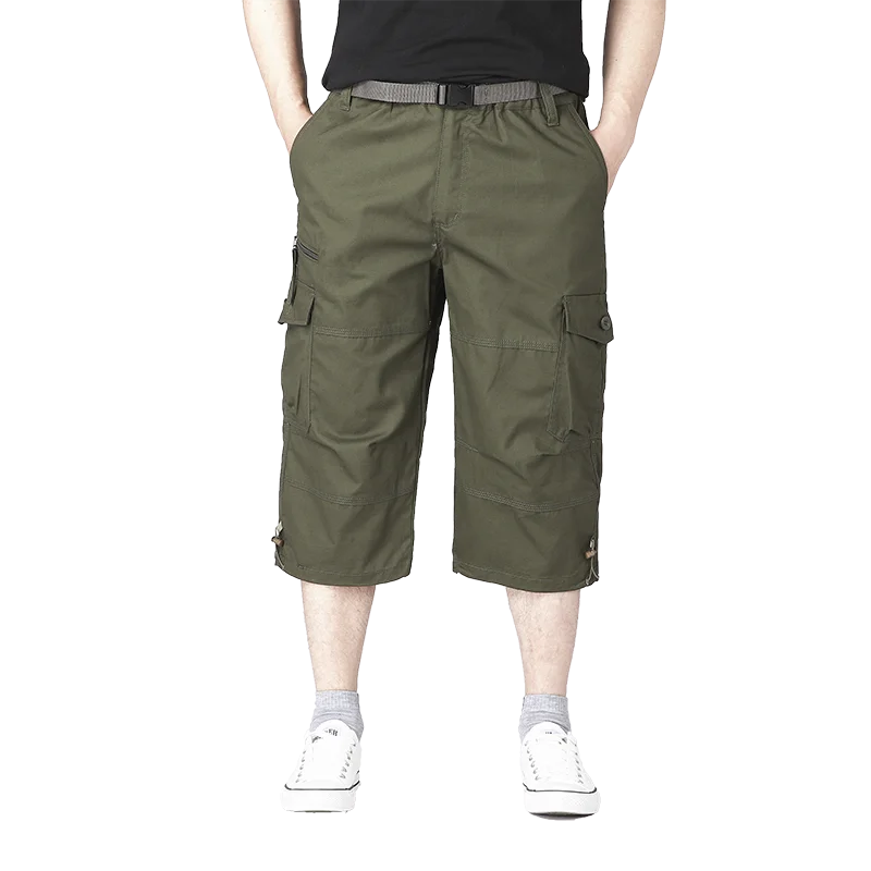 Summer pure cotton cropped shorts for men and young people, straight leg sports camouflage casual workwear shorts, loose and thi