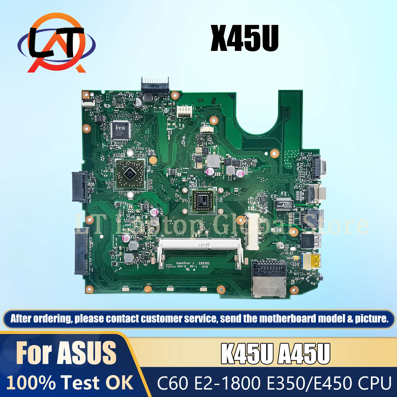 

X45U integrated Mainboard for ASUS K45U A45U Laptop Motherboard CPU C60 E2-1800 E350/E450 100% Working Well