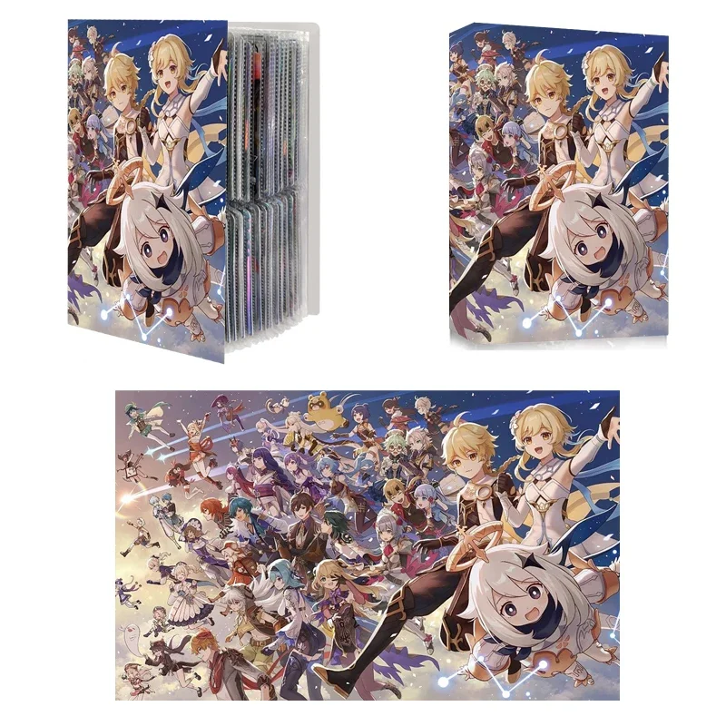 Genshin Impact 240 Pcs Cards Album Binder Book Map Letter Holder Binder Paimon Aether Lumine Anime Game Cards Collection Folder