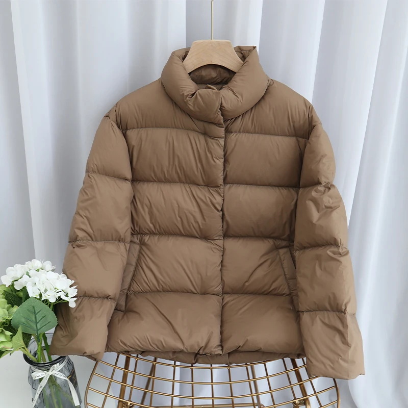 2025 Ladies 90% White Duck Down Autumn and Winter New Down Jacket Korean Fashion Collar Commuter Padded Warm Bread Clothing