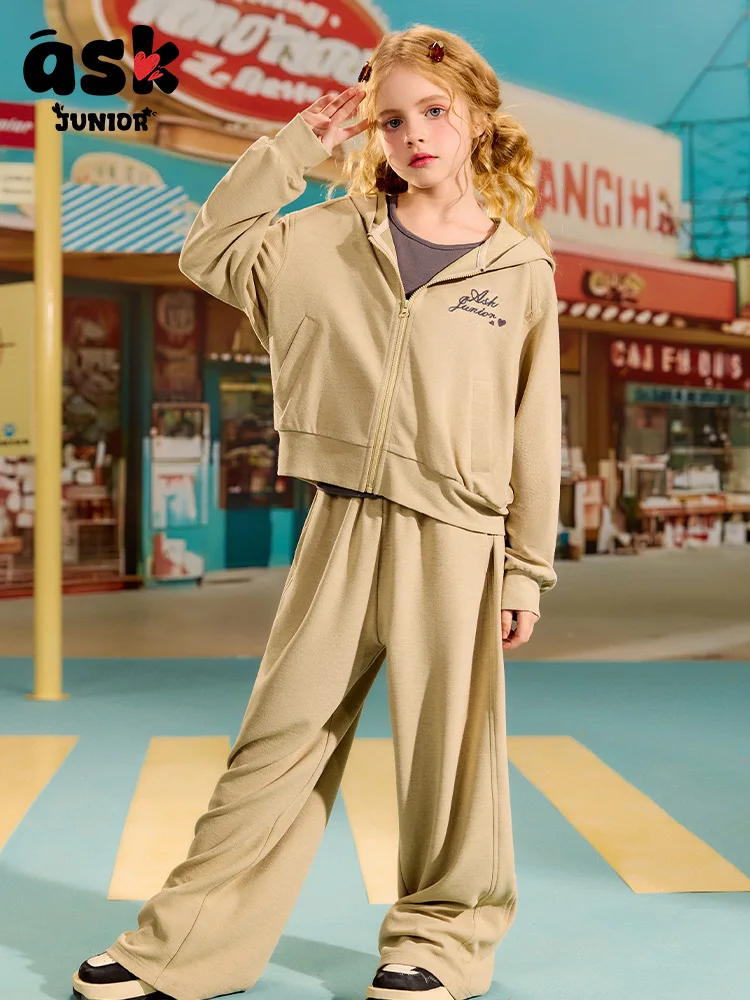 [بدلة أطفال] سترة صوفية ربيعية مقاومة للرياح للأطفال سراويل مستقيمة بنطلون قطعتين للفتيات