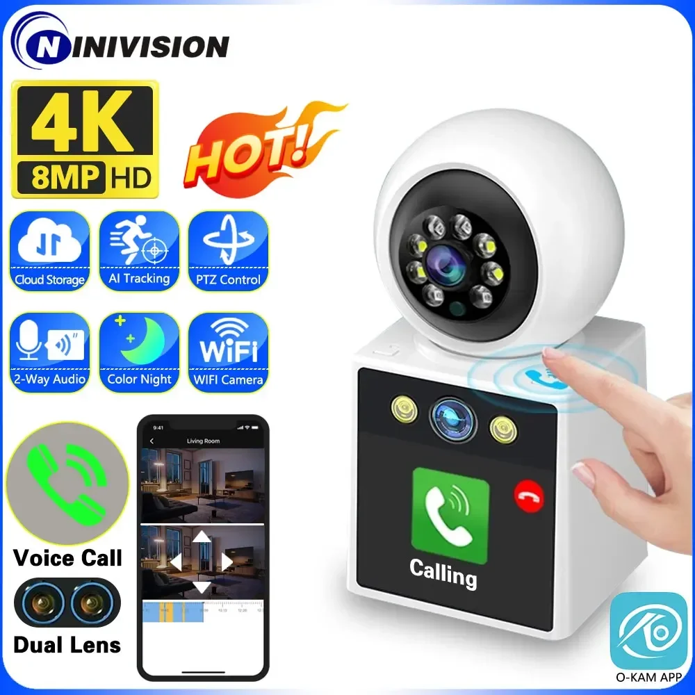 

4K 8MP Dual Lens 2.4 Inch Wifi Video Call Camera Baby Monitor Audio Home Security Camera Smart Home Indoor O-Kam Wireless PTZ