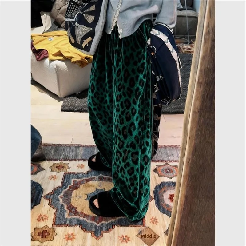 

High-End Velvet Thiened Straight Leg Leopard Print Women's Pants Winter New Design Casual High Waist A-Line Skirt