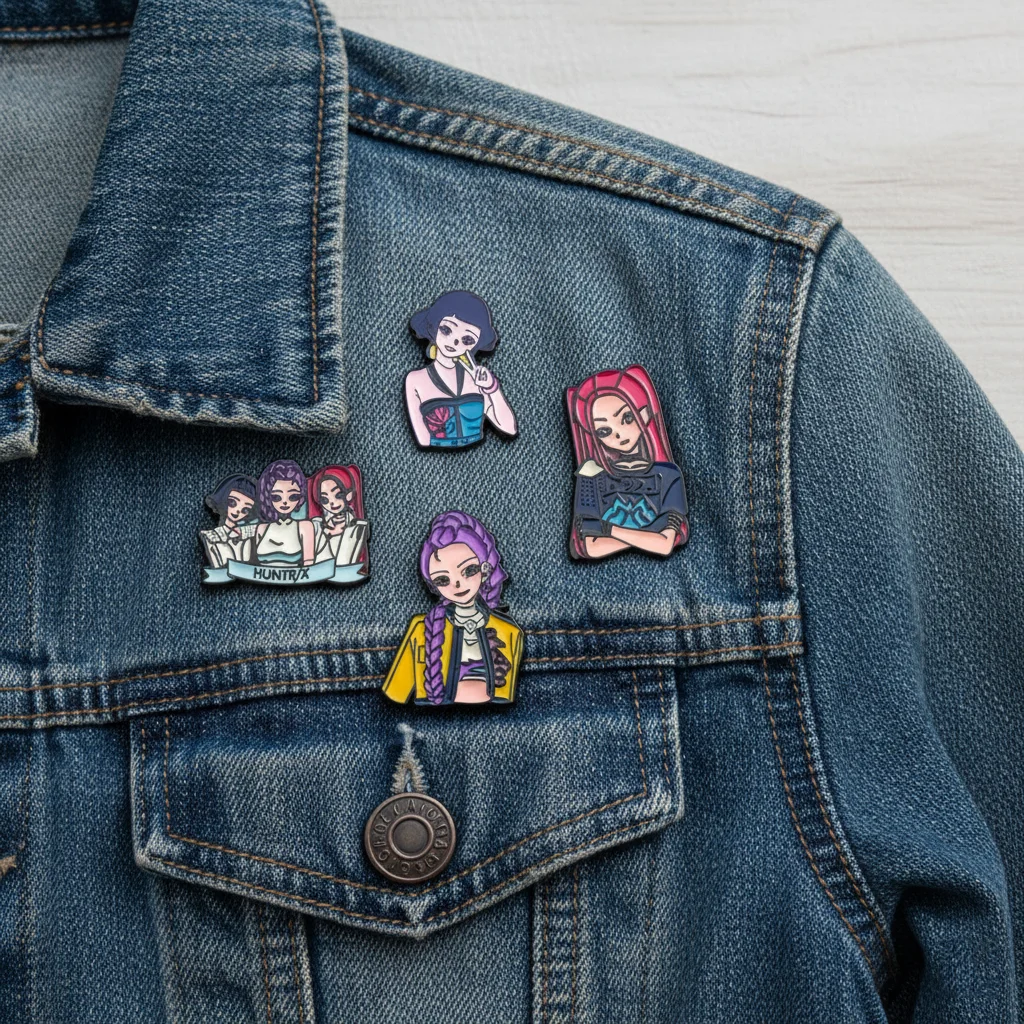 8Pcs Surprise Random  Music Girl Rumi Enamel Pins Cartoon Tiger Crow Figure Metal Brooch Lapel Badge On Hat Bag Collectible Gift