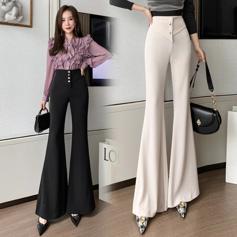 

Ladies French Flared Pants Women Clothing Woman OL High Waist Zipper Fly Trousers Female Girls Streetwear Clothes BPy8188-1