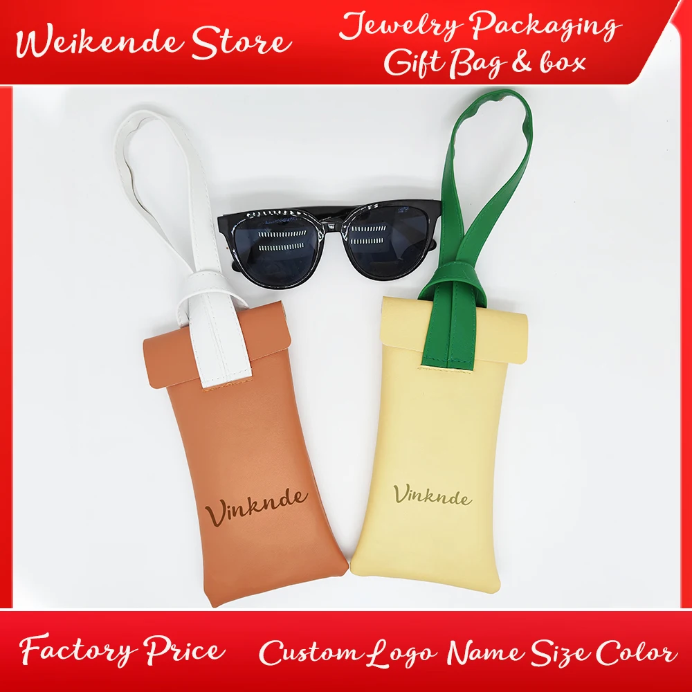 Custom Logo Portable Fashion Glasses Leather Bag Creative Travel Sunglasses Storage Bag Color Matching Eye Pouch for Boy Girls