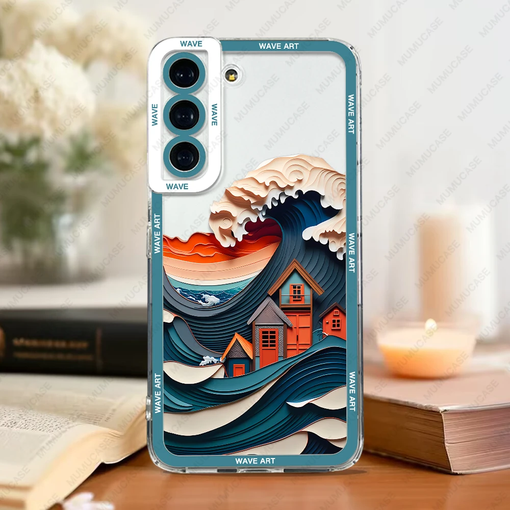 Case For Samsung Galaxy S25 S24 S20 S21 FE S22 S23 Ultra A13 A32 A33 A50 A52 A53 A73 A54 A14 Soft Cover Japanese Wave Art