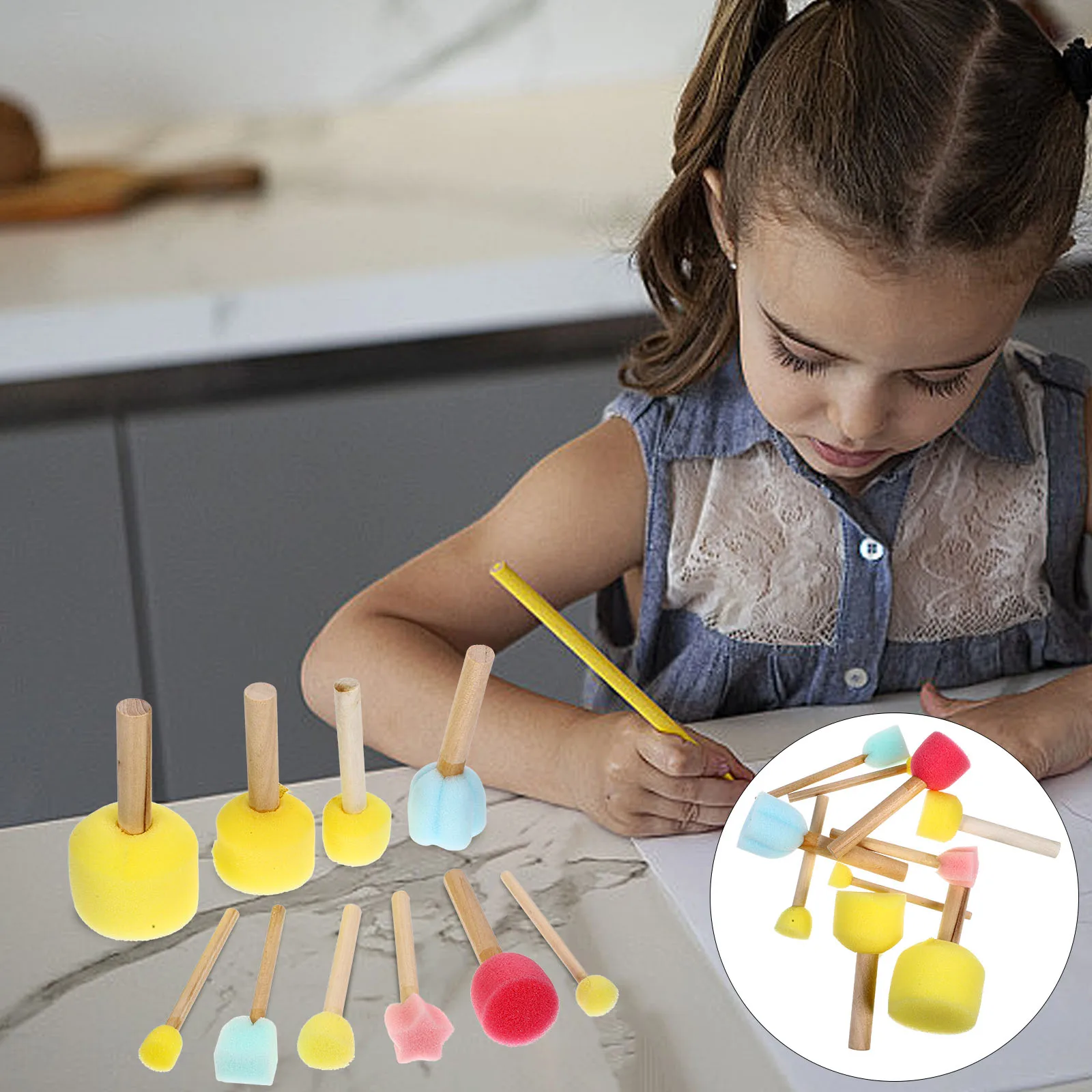 

10 Pcs Sponge Paint Brush Kids DIY Tools Soft Wooden H Painting Sponge Toy Art Supplies For Children Toddler