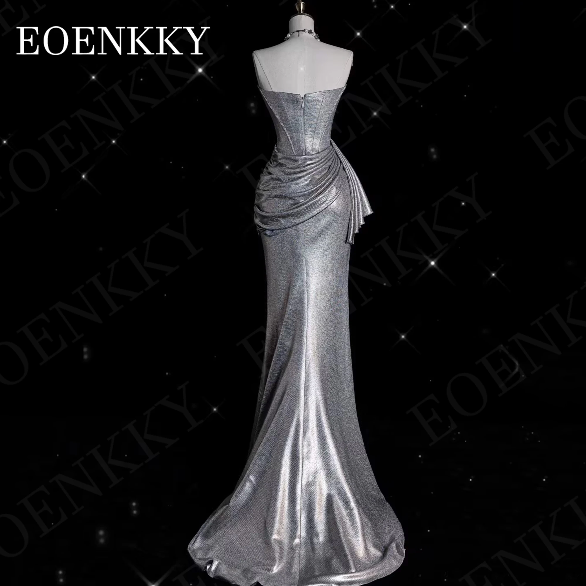 Silver Mermaid Prom Dress With Split فساتين سهرة Strapless Pleats Sexy Dinner Dresses Women Elegant Party Sleeveless Sweep Train