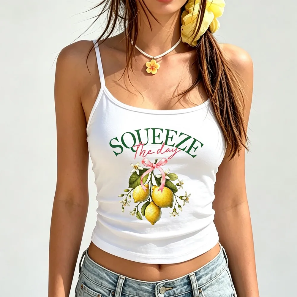Vintage Lemon Branch Tank Top Women Summer Camisole Spaghetti Strap Sleeveless Vest Holiday Beach Tops Cool Girl Streetwear