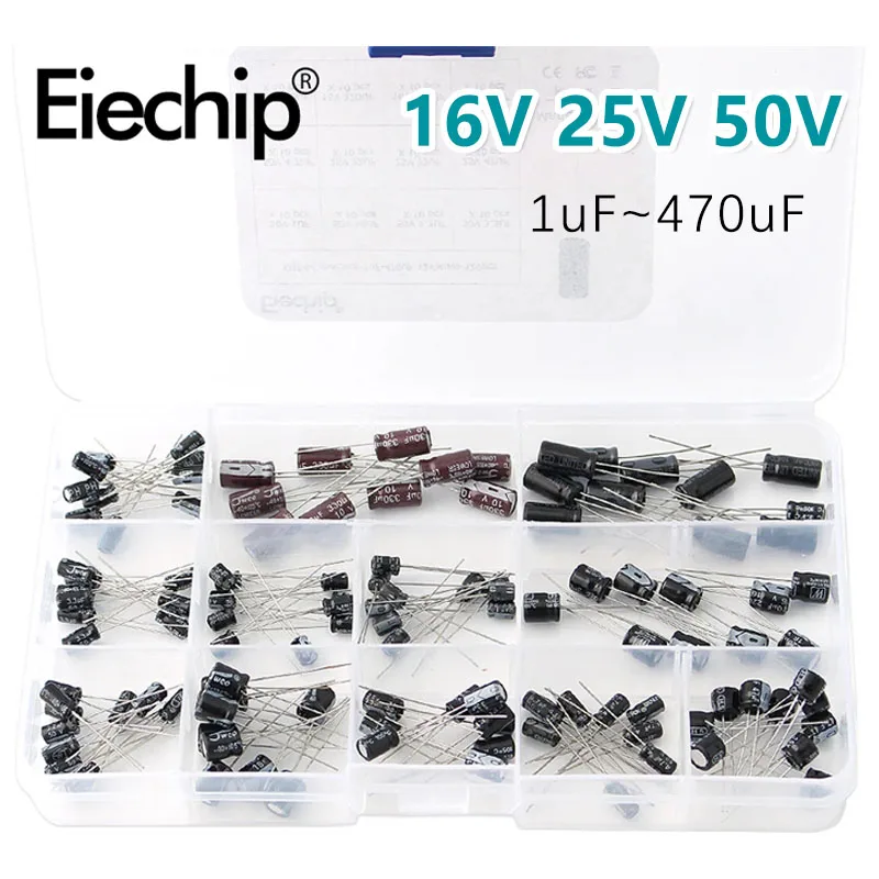 120Pcs 12 Kinds Electrolytic Capacitors Range1UF-470UF Assortment Kit, 16V/25V/50V Aluminum Radial Electrolytic Capacitors