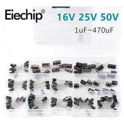 120Pcs 12 Kinds Electrolytic Capacitors Range1UF-470UF Assortment Kit, 16V/25V/50V Aluminum Radial Electrolytic Capacitors