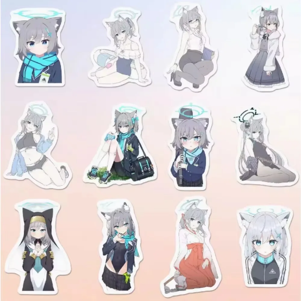 68Pcs Anime Blue File Sunaōkami Shiroko Stickers Phone Case Laptop Guitar Diy Notebook Stickers Desk RoomDecor Decal