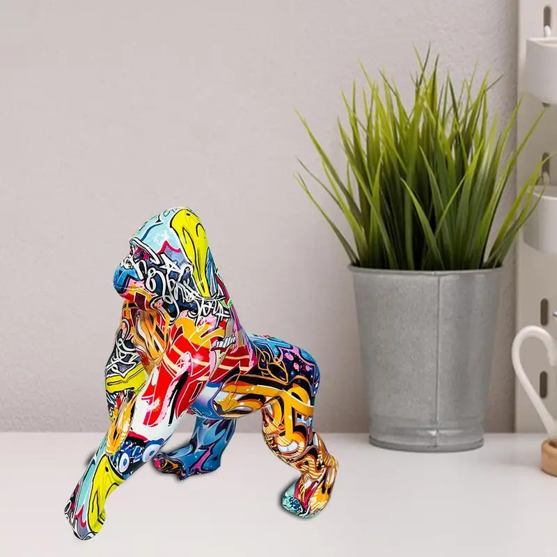 Imagem -02 - Gorila Cor Pintura Graffiti Escultura Estatueta Estátua Animal Figura Criativa Resina Artesanato Home Decor Arte